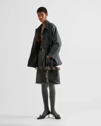 Prada Buckle Large Leather Bag with Studded Belt