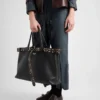 Prada Buckle Leather Bag with Studded Belt