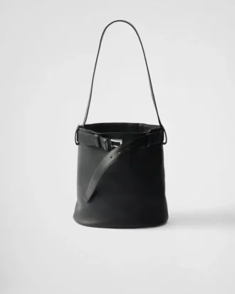 Prada Buckle Leather Bucket Bag with Belt