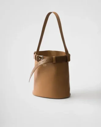 Prada Buckle Leather Bucket Bag with Belt