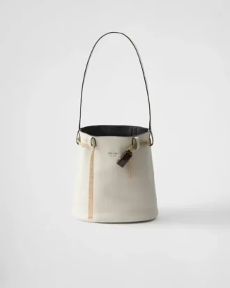 Prada Buckle Leather Bucket Bag with Jeweled Belt