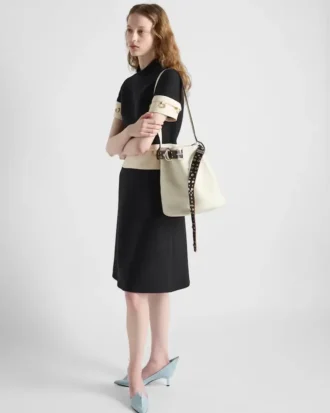 Prada Buckle Leather Bucket Bag with Studded Belt