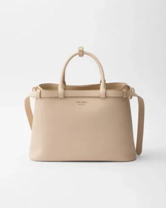 Prada Buckle Medium Leather Handbag with Double Belt