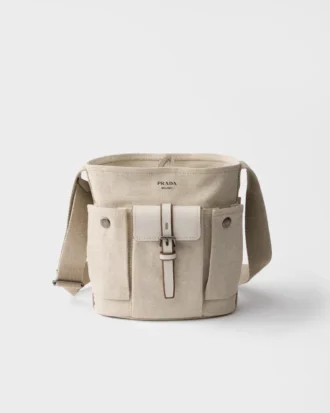 Prada Route Mini Canvas and Leather Bucket Bag