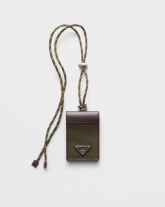 Prada Speedrock Re-Nylon and Leather Card Holder with Strap
