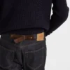 Raw Denim Jeans with Leather Strap