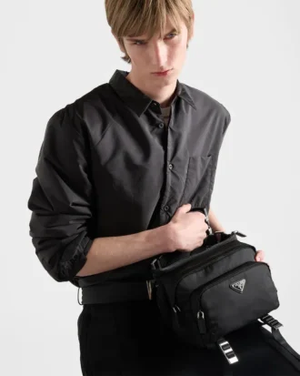 Re-Nylon and Leather Shoulder Bag