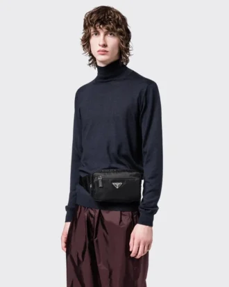Re-Nylon and Saffiano Leather Belt Bag
