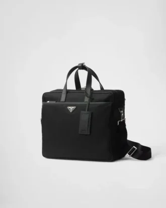 Re-Nylon and Saffiano Leather Briefcase