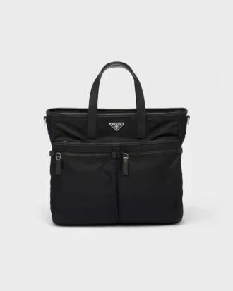 Re-Nylon and Saffiano Leather Tote Bag