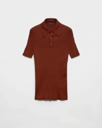 Ribbed Knit Cotton Polo Shirt