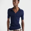 Ribbed Knit Cotton Polo Shirt