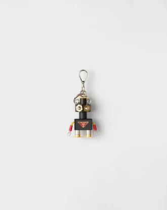 Robot Plexiglas and Saffiano Leather Keychain Charm