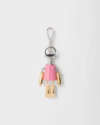 Robot Saffiano Leather Key Ring Charm