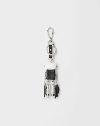 Robot Saffiano Leather Keychain Charm