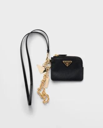 Saffiano Leather Card Holder with Shoulder Strap