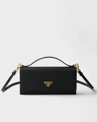 Saffiano Leather Wallet with Shoulder Strap