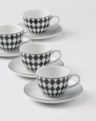 Set of Four Porcelain Espresso Cups – Checkerboard