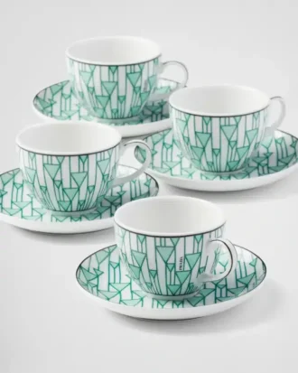 Set of Four Porcelain Espresso Cups – Vienna Green