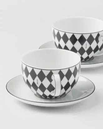 Set of Two Porcelain Cappuccino Cups – Checkerboard