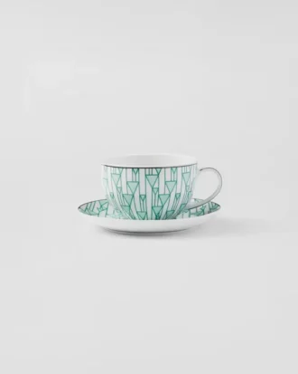 Set of Two Porcelain Cappuccino Cups – Vienna Green