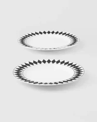 Set of Two Porcelain Dessert Plates – Checkerboard