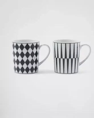 Set of Two Porcelain Mugs – Checkerboard and Stripes
