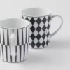 Set of Two Porcelain Mugs – Checkerboard and Stripes