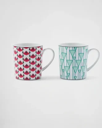 Set of Two Porcelain Mugs – Vienna Red and Vienna Green