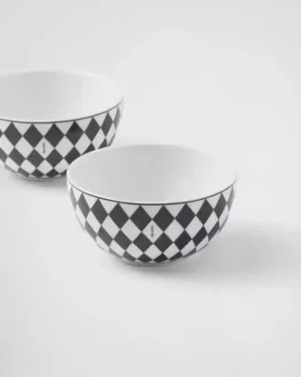 Set of Two Porcelain Rice or Cereal Bowls – Checkerboard