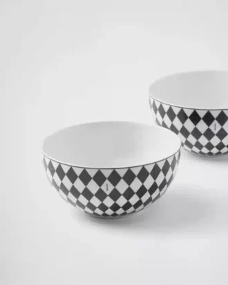 Set of Two Porcelain Soup Bowls – Checkerboard