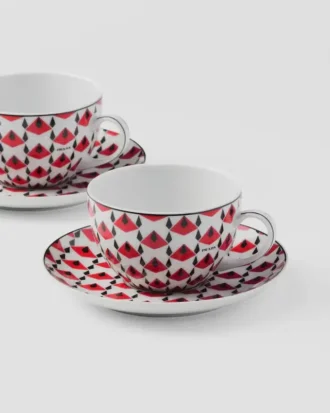 Set of Two Porcelain Tea Cups – Vienna Red