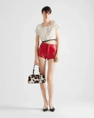 Short-Sleeved Floral Print Ponga Crop Top