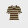 Short-Sleeved Striped Cotton Sweater