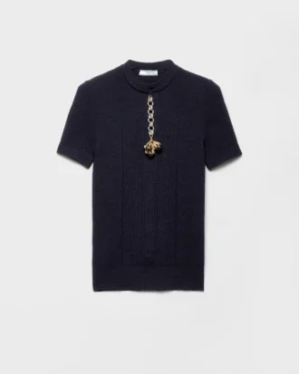 Short-Sleeved Wool Sweater with Pendant