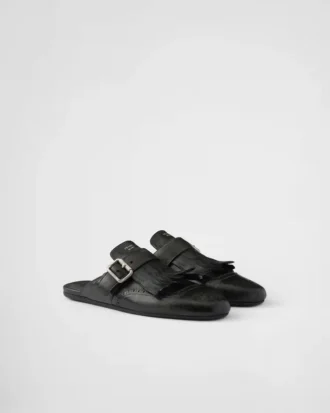 Shuffle Fringed Leather Mules