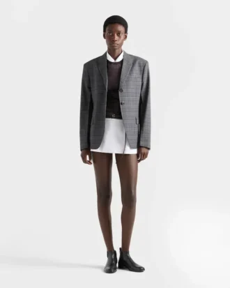 Single-Breasted Prince of Wales Checked Wool Jacket