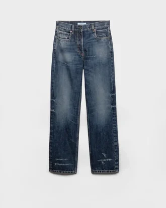 Straight-Leg Washed Denim Jeans