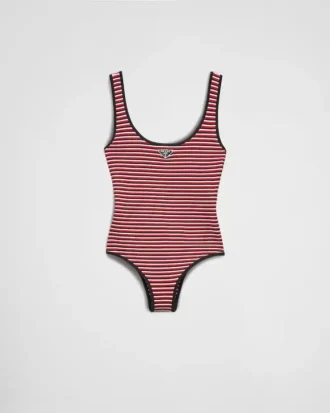 Striped Interlock Jersey One-Piece Swimsuit