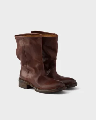 Vintage-Effect Leather Boots